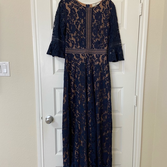 MissMay Maxi Lace Dress Blue/Tan Size M - Picture 2 of 8